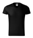 t-shirt męski v-neck slim fit, nadruk bezpośredni – czarny (01)